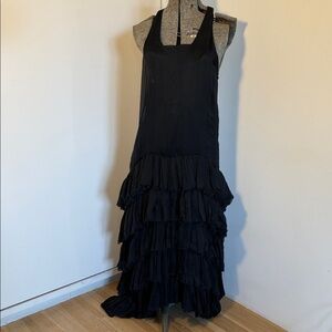Elegant Black Silk Ruffled Dress by Thomas Wylde